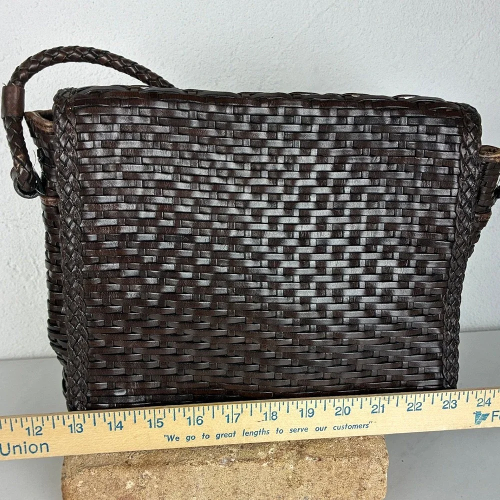 Talbots Brown Woven Leather Crossbody - Medium - Braided Strap Boho Classic Luxe